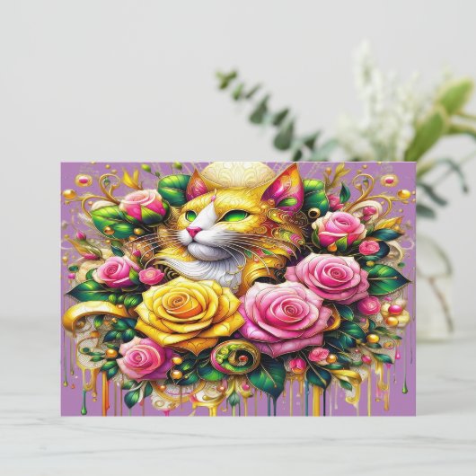 Feline Amidt ein lebendiges Blütenblut Dankeskarte (Stehend Vorderseite)