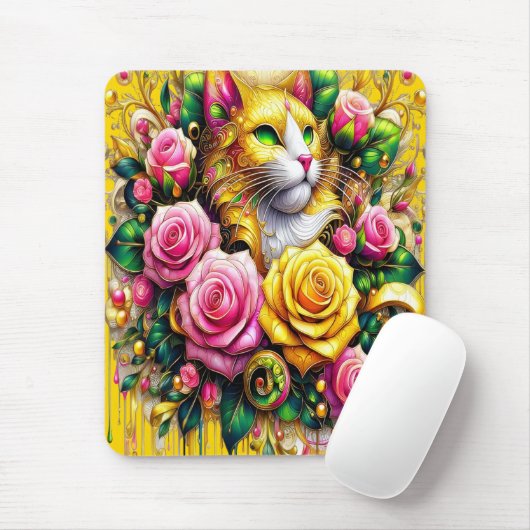 Feline Amidt ein lebendiges Blütenblut Mousepad (Mit Mouse)