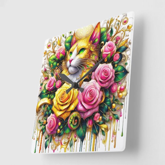 Feline Amidt ein lebendiges Blütenblut Quadratische Wanduhr (Winkel)