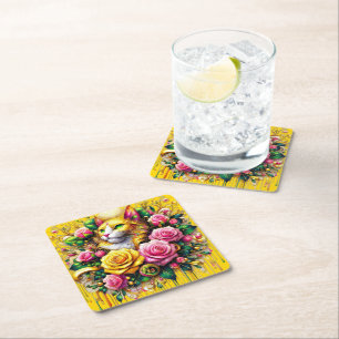 Feline Amidt ein lebendiges Blütenblut Rechteckiger Pappuntersetzer