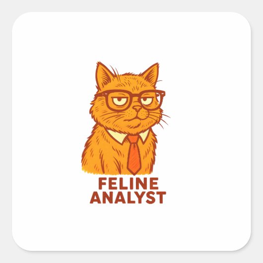 Feline Analyst Retro Cat Mug – Cat Lover Gift Quadratischer Aufkleber (Vorderseite)