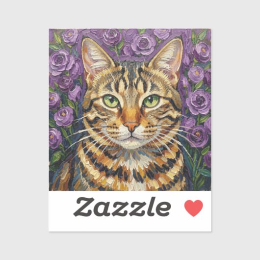 Feline and Floral | Cute Artistic Gray Tabby Cat Aufkleber (Blatt)