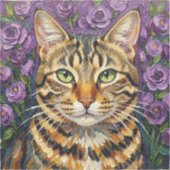 Feline and Floral | Cute Artistic Gray Tabby Cat Aufkleber (Vorderseite)
