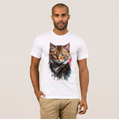 Feline Beige Tiger Striped Cat Watercolor Splash T-Shirt (Vorne ganz)