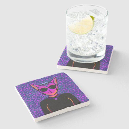 Feline character steinuntersetzer (Seitenansicht)