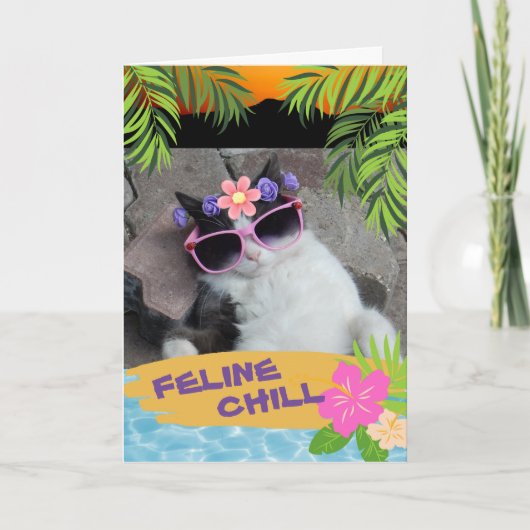 Feline Chill Bon Voyage Cat Tropical Karte (Vorderseite)
