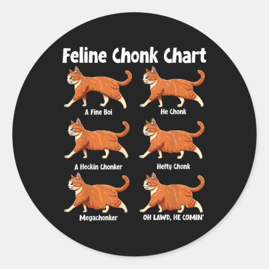 Feline Chonk Chart Funny Fat Cat Runder Aufkleber (Vorderseite)