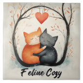 Feline Cosy Snuggly Cats Kitten Liebe Art Fliese (Vorderseite)