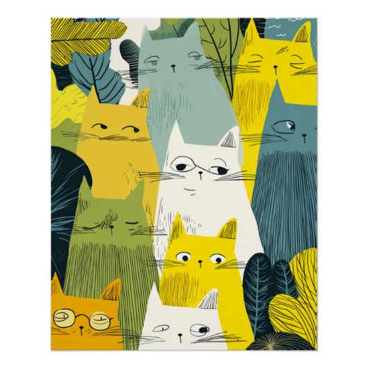 Feline Crowd - Quirky Cat Poster (Vorderseite)