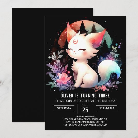 Feline Digital Cat Birthday Einladung (Vorne/Hinten)