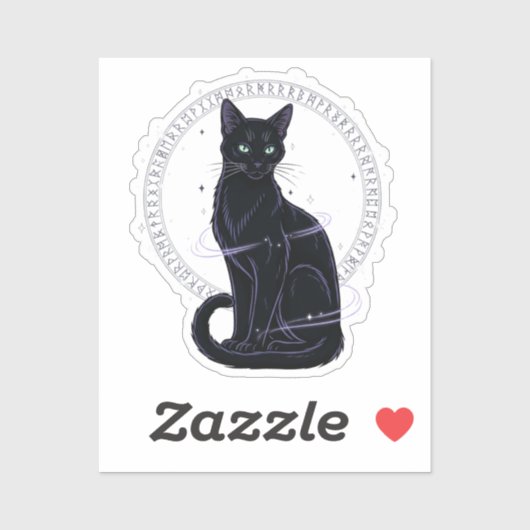 Feline Familiar - Gothic Black Cat with Runes Aufkleber (Blatt)
