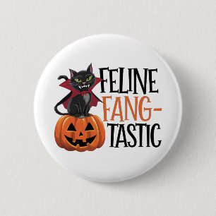 Feline Fang-tastisches Halloween Vampire Cat Desig Button