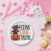 Feline Fang-tastisches Halloween Vampire Cat Desig Pappteller (Party)