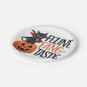 Feline Fang-tastisches Halloween Vampire Cat Desig Pappteller (Schrägansicht)