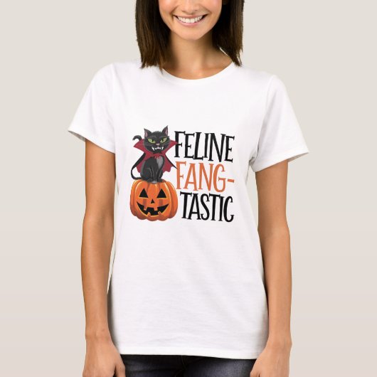 Feline Fang-tastisches Halloween Vampire Cat Desig T-Shirt (Vorderseite)