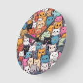 Feline Fantasy: Niedliche Anime Cats Galore Runde Wanduhr (Winkel)