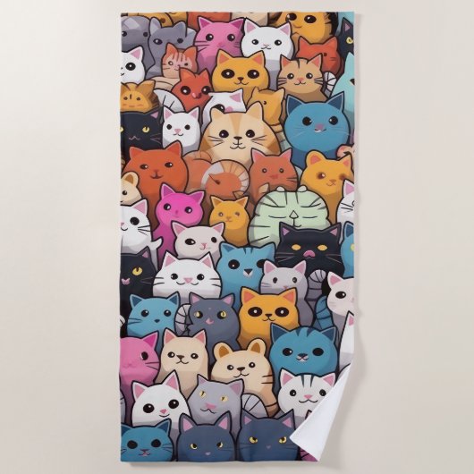 Feline Fantasy: Niedliche Anime Cats Galore Strandtuch (Vorderseite)