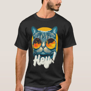 Feline Fashion Hey Cat Wearing Sonnenbrille T-Shirt