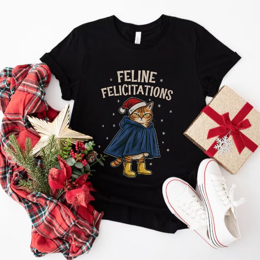 Feline Felicitations Funny Cat Weihnachtsfeiertag T-Shirt