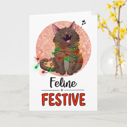 Feline Festive Cat Card Karte (Gelbe Blume)