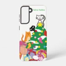 Feline Festive Cats Weihnachts-Galaxy-Hülle – Weiß