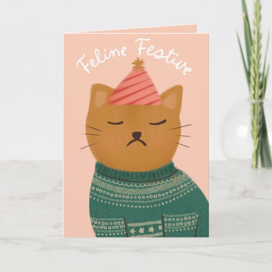 Feline Festive Grumpy Cat Weihnachtskarte Karte (Vorderseite)