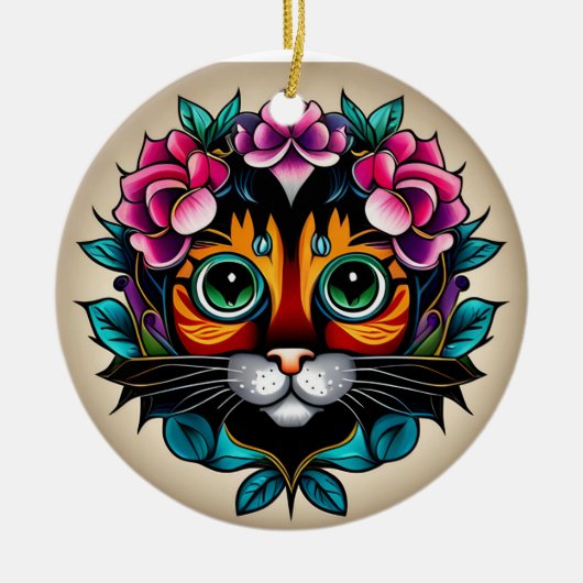Feline Fiesta: Mexikanische Volkskunst Inspiriert  Keramik Ornament (Vorne)