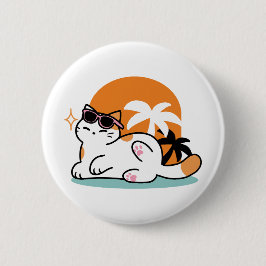 Feline Fine in the Sunshine - Entspannte Tropenkat Button