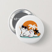 Feline Fine in the Sunshine - Entspannte Tropenkat Button (Vorne & Hinten)