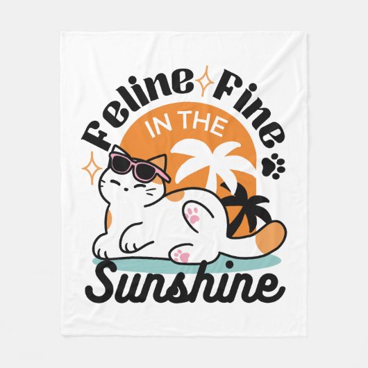 Feline Fine in the Sunshine - Entspannte Tropenkat Fleecedecke (Vorderseite)