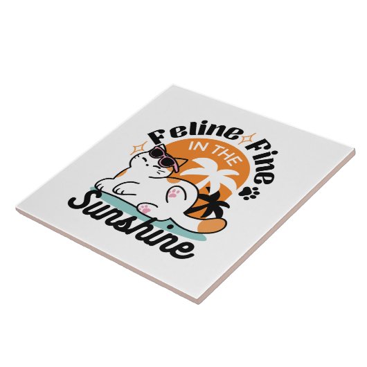 Feline Fine in the Sunshine - Entspannte Tropenkat Fliese (Seite)