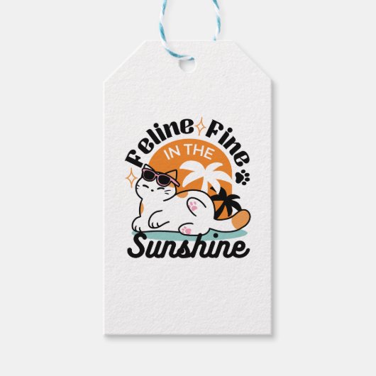 Feline Fine in the Sunshine - Entspannte Tropenkat Geschenkanhänger (Vorderseite)