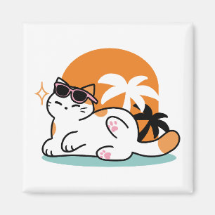 Feline Fine in the Sunshine - Entspannte Tropenkat Magnet