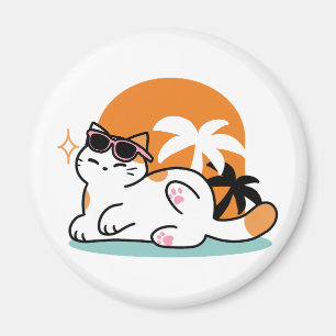 Feline Fine in the Sunshine - Entspannte Tropenkat Magnet