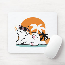 Feline Fine in the Sunshine - Entspannte Tropenkat Mousepad