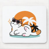 Feline Fine in the Sunshine - Entspannte Tropenkat Mousepad (Vorne)