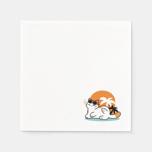 Feline Fine in the Sunshine - Entspannte Tropenkat Serviette (Vorderseite)