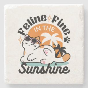 Feline Fine in the Sunshine - Entspannte Tropenkat Steinuntersetzer