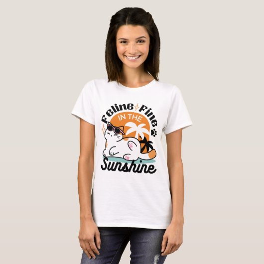 Feline Fine in the Sunshine - Entspannte Tropenkat T-Shirt (Vorne ganz)