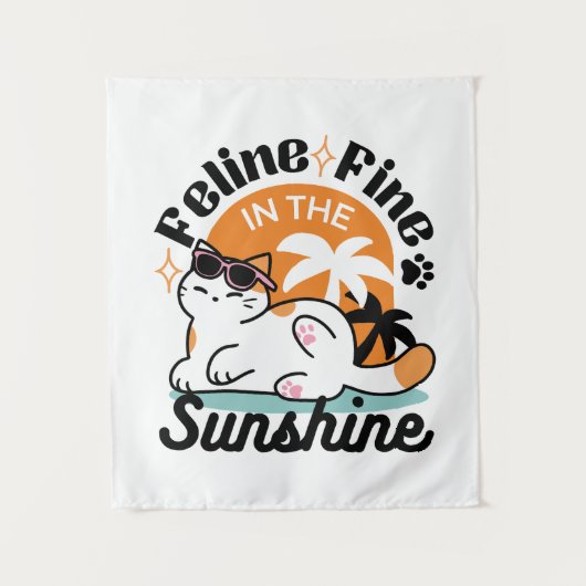 Feline Fine in the Sunshine - Entspannte Tropenkat Wandteppich (Vorderseite)