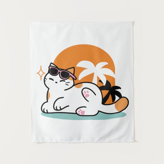 Feline Fine in the Sunshine - Entspannte Tropenkat Wandteppich (Vorderseite)