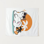 Feline Fine in the Sunshine - Entspannte Tropenkat Wandteppich (Vorderseite (Horizontal))