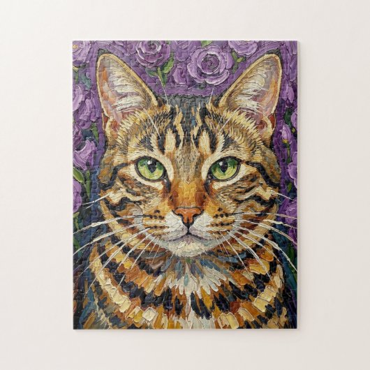 Feline & Floral | Cute Artistic Cat  Puzzle (Vertikal)
