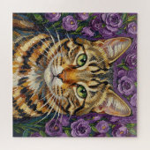 Feline & Floral | Cute Artistic Cat  Puzzle (Horizontal)