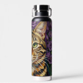 Feline & Floral | Cute Artistic Cat  Trinkflasche (Rückseite)