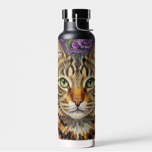 Feline & Floral | Cute Artistic Cat  Trinkflasche (Links)