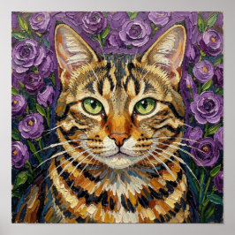 Feline & Floral | Süße künstlerische Katze Poster