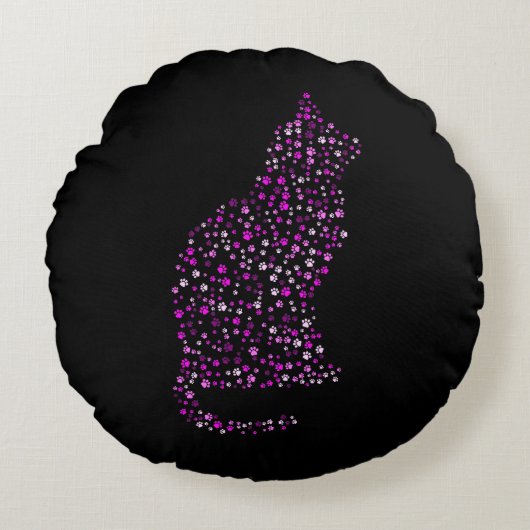 Feline Footprint Art Rundes Kissen (Vorderseite)
