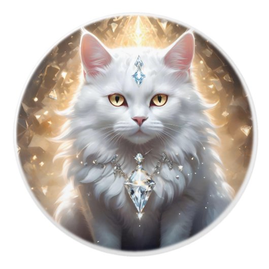 "Feline Fortune: The Diamond Dripped Diva" Keramikknauf (Vorderseite)