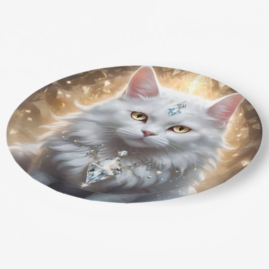 "Feline Fortune: The Diamond Dripped Diva" Pappteller (Schrägansicht)